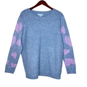 CUPCAKES and CASHMERE NWT Crewneck Hearts Pullover Sweater Size 1X Heather Gray